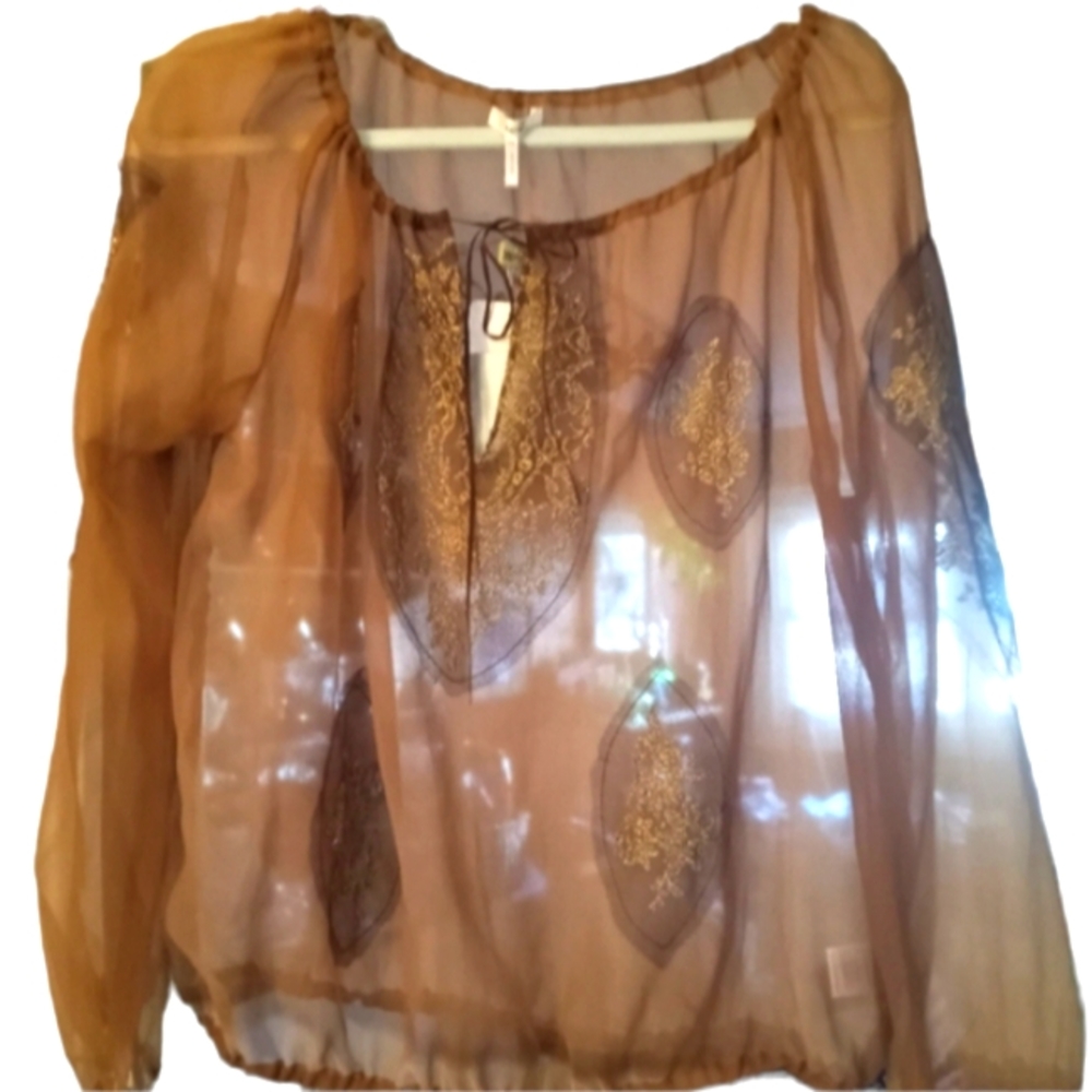 New Sheer Metro Embroidery Seven X-Large Peasant Blouse